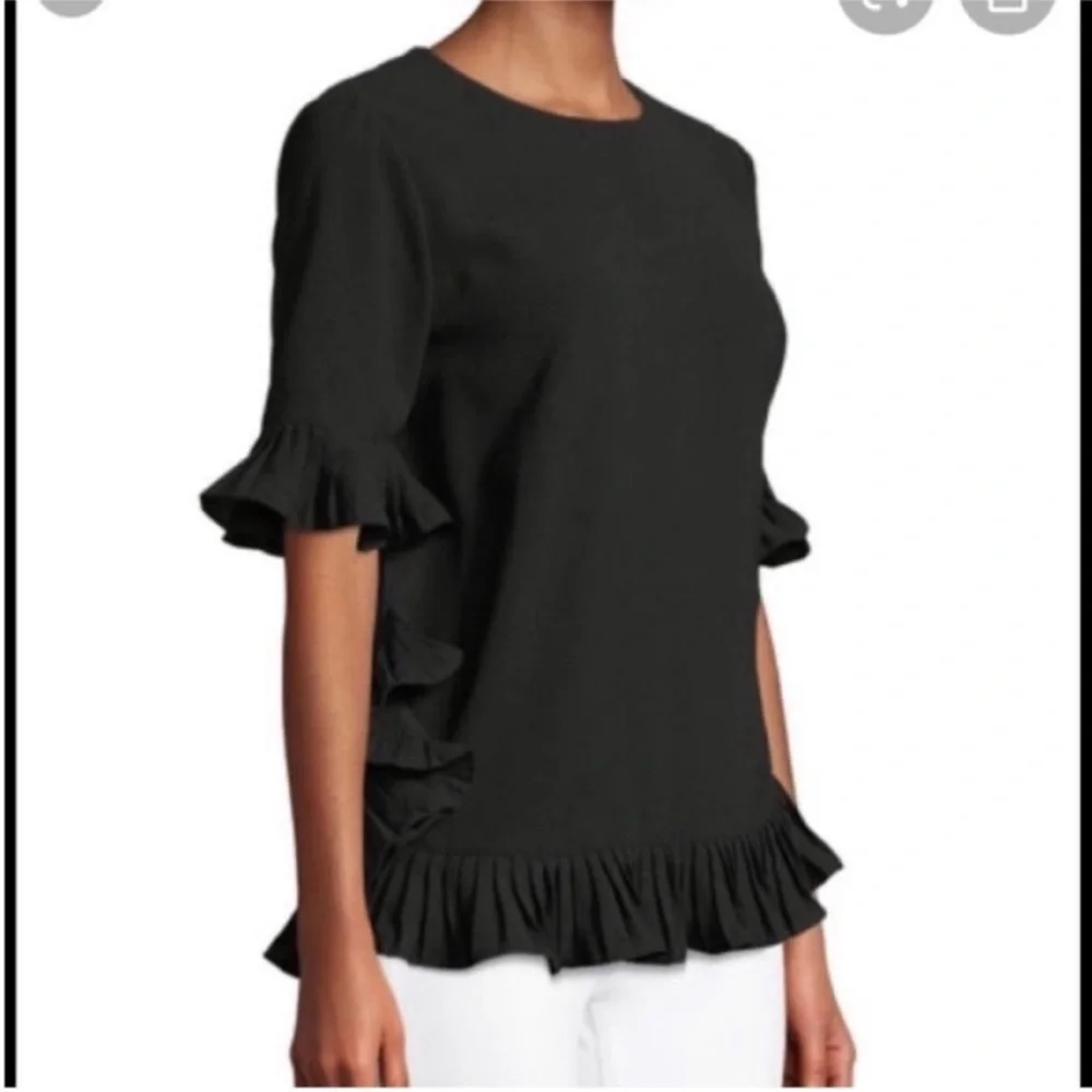 CARMEN MARC VALVO pleated-Trim Elbow-Sleeve Blouse - Picture 3 of 12